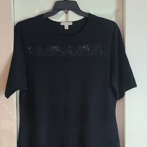 Comfortable Knit Dress  with Lace Insert at Bodice and Hem.